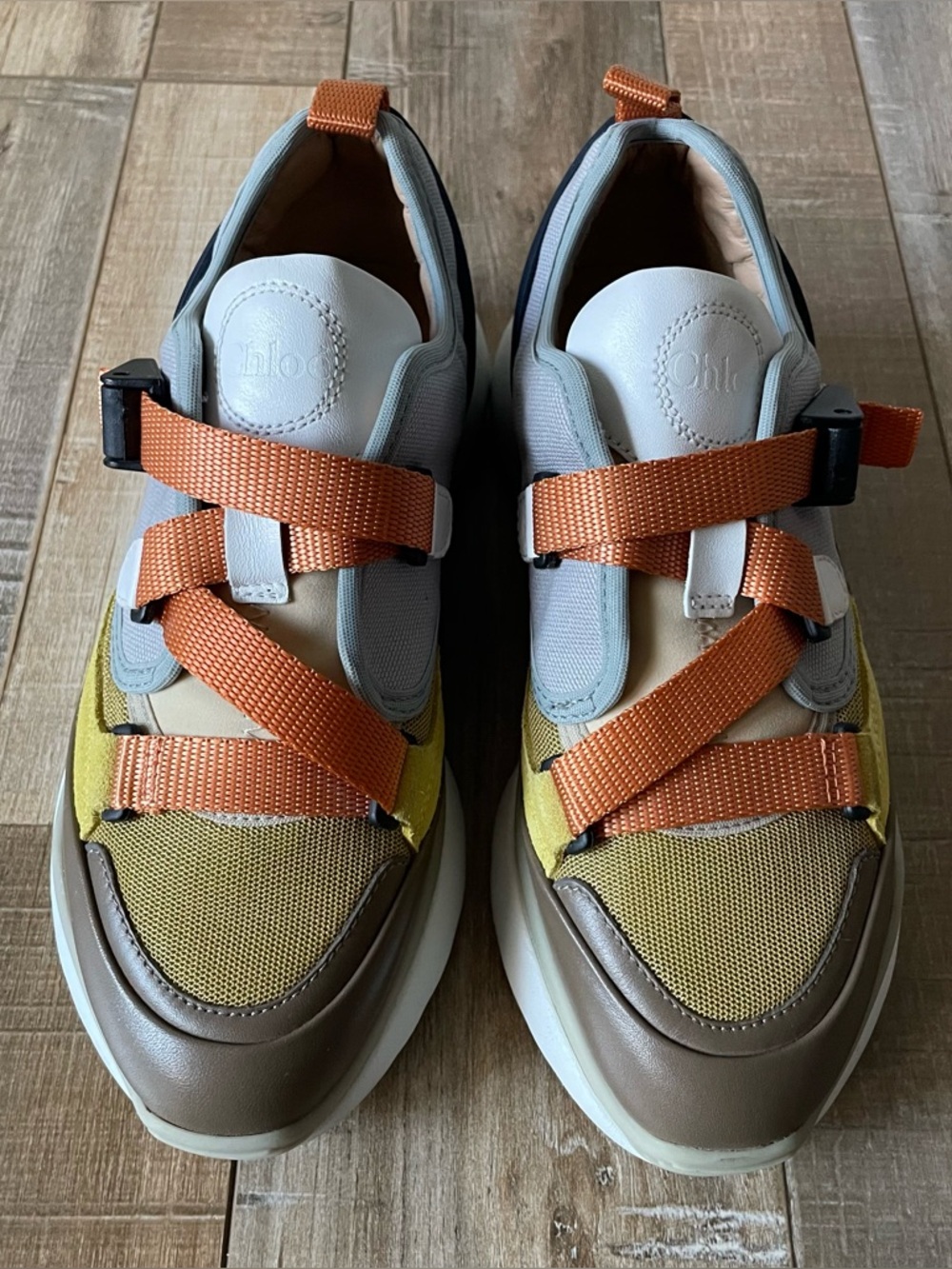 Chloe Sonnie colorblock designer buckle strap sneakers, size US 5 / Euro 35